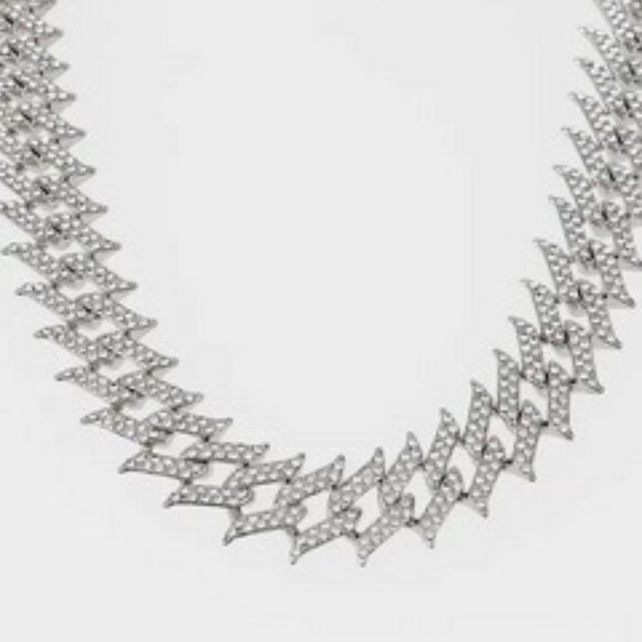 AMERICAN EXCHANGE Edgy/Rocker Silver Clear Pave Crystal 20" Chain Necklace**NEW! - Picture 2 of 3